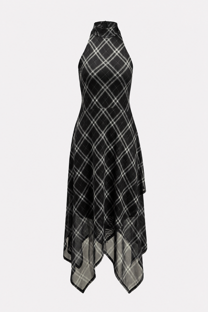 Plaid Jersey Halter Maxi Dress