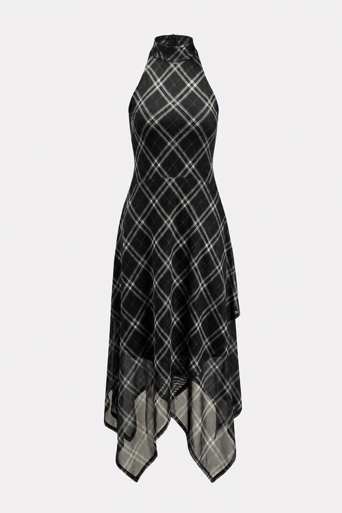 Plaid Jersey Halter Maxi Dress
