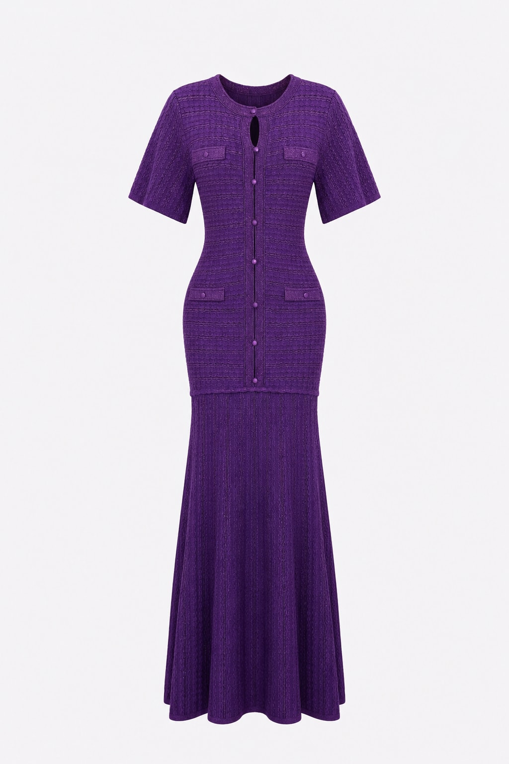 Fitted Knit Maxi Dress With Round Neckline - 1