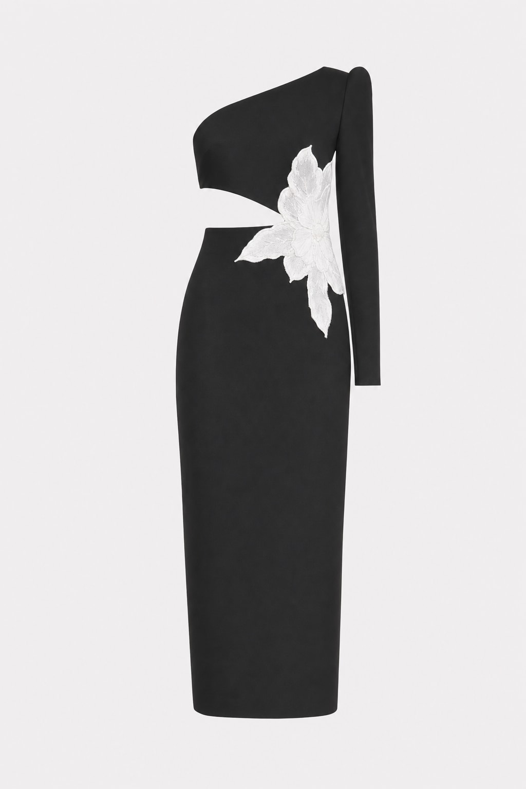 Fitted Midi Dress with One-Shoulder Sleeveless Cut - 1