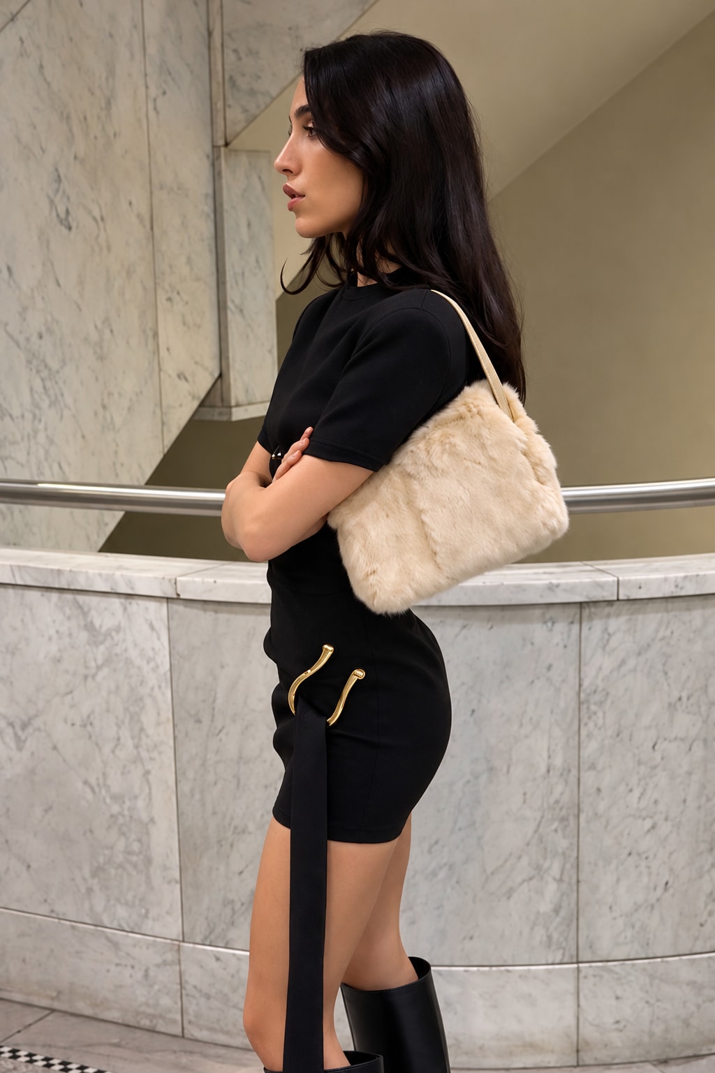 Polyester Mini Dress Crew Neck With Padded Shoulders - 4
