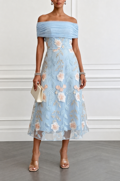 One-Shoulder Floral Applique Midi Dress - view 3
