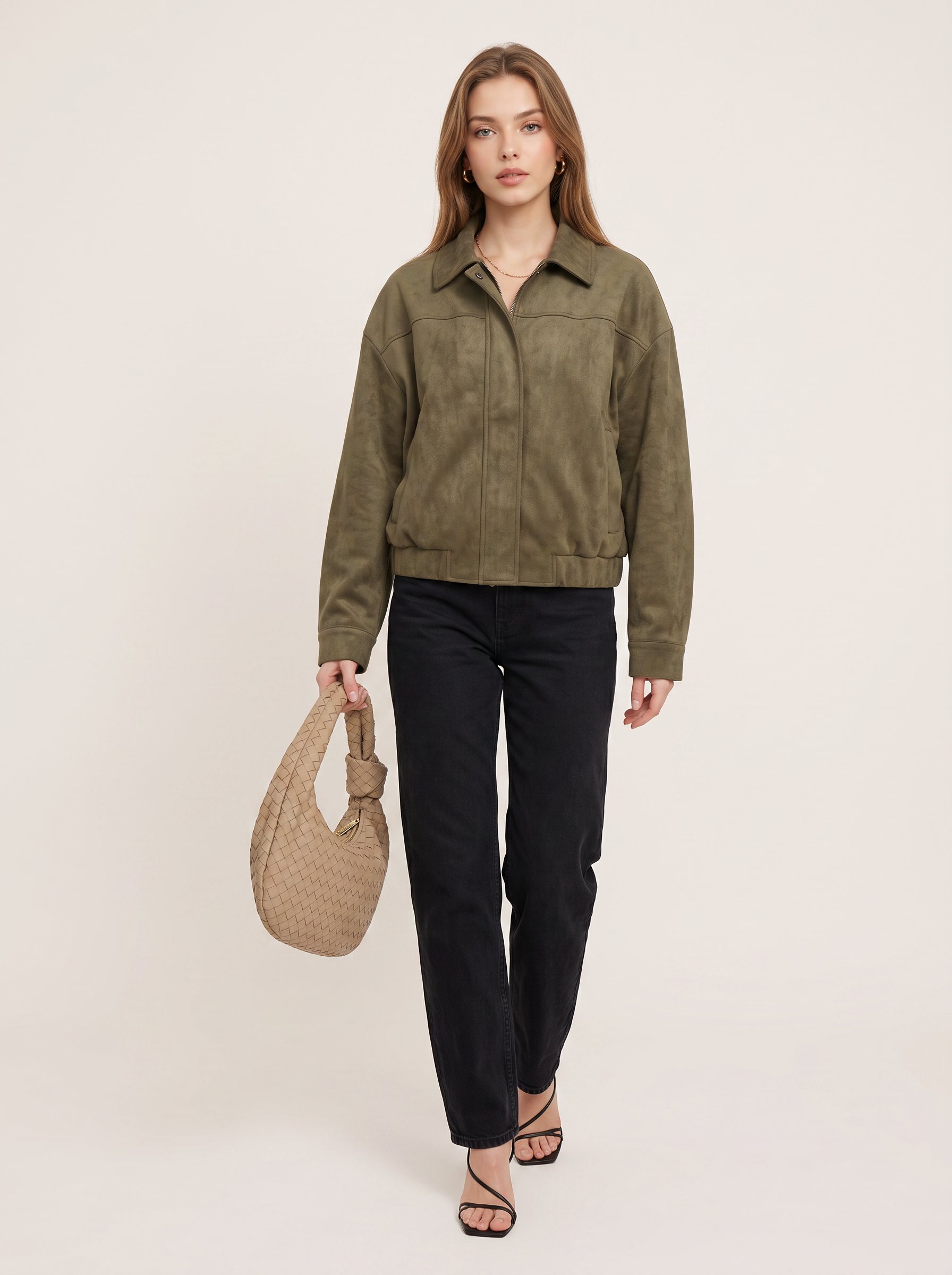 Faux Suede Oversized Jacket with Pockets - view 2