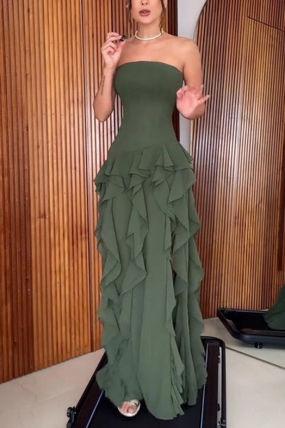 Off-Shoulder Ruffle Maxi Dress With Slit - view 4