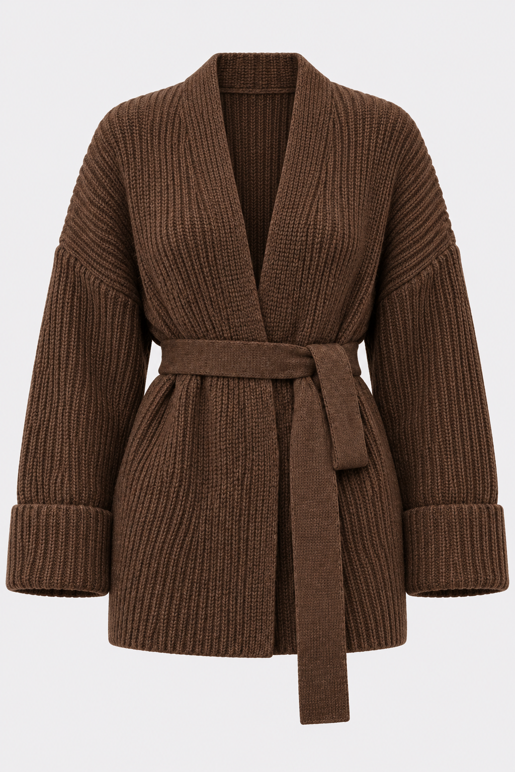 Ribbed Knit Cardigan with Removable Belt - 1