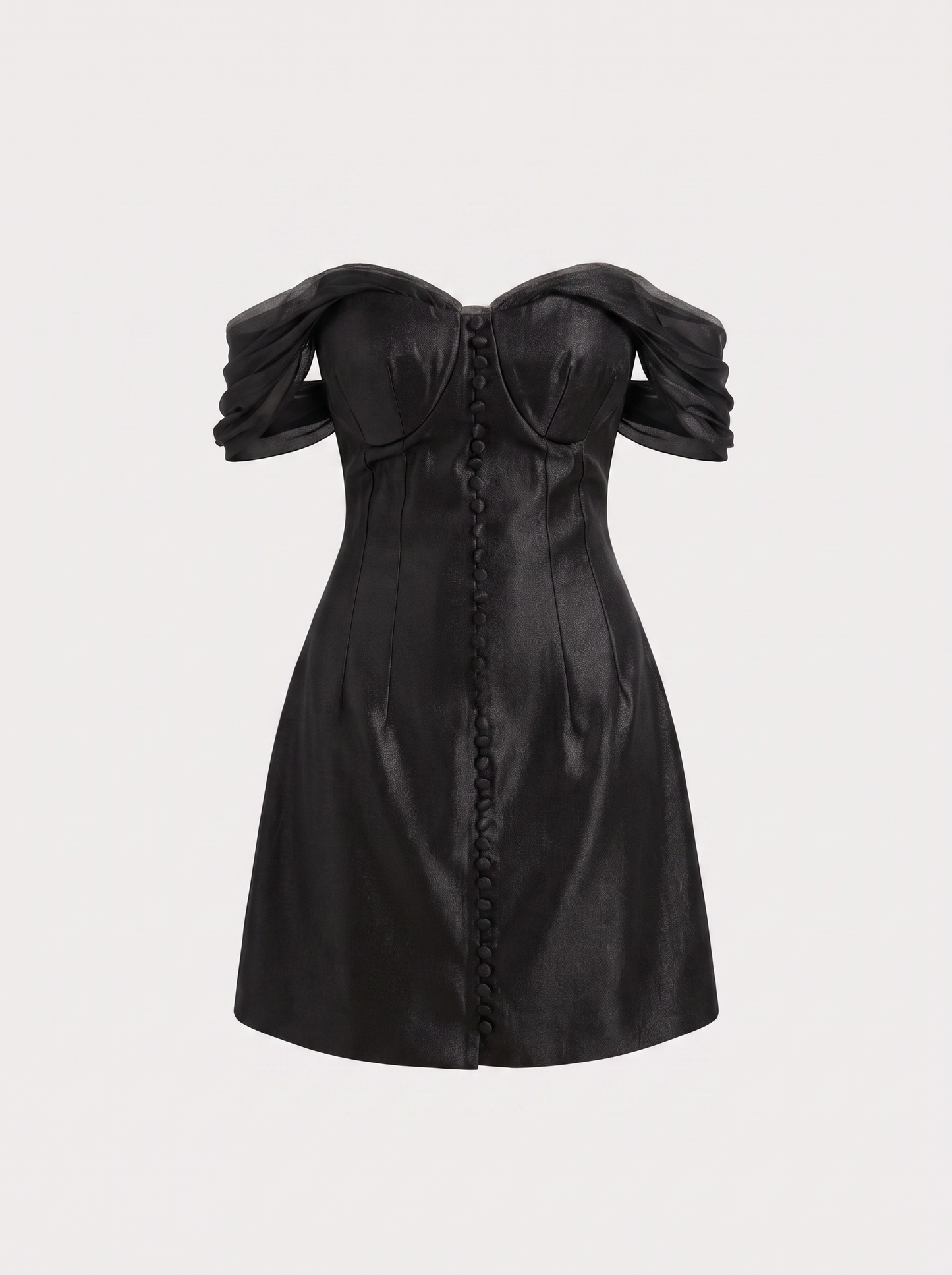 Black satin off-shoulder corset mini dress