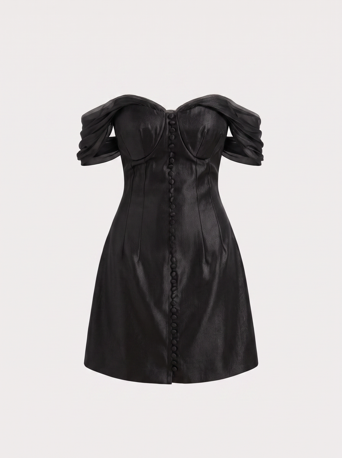 Black satin off-shoulder corset mini dress