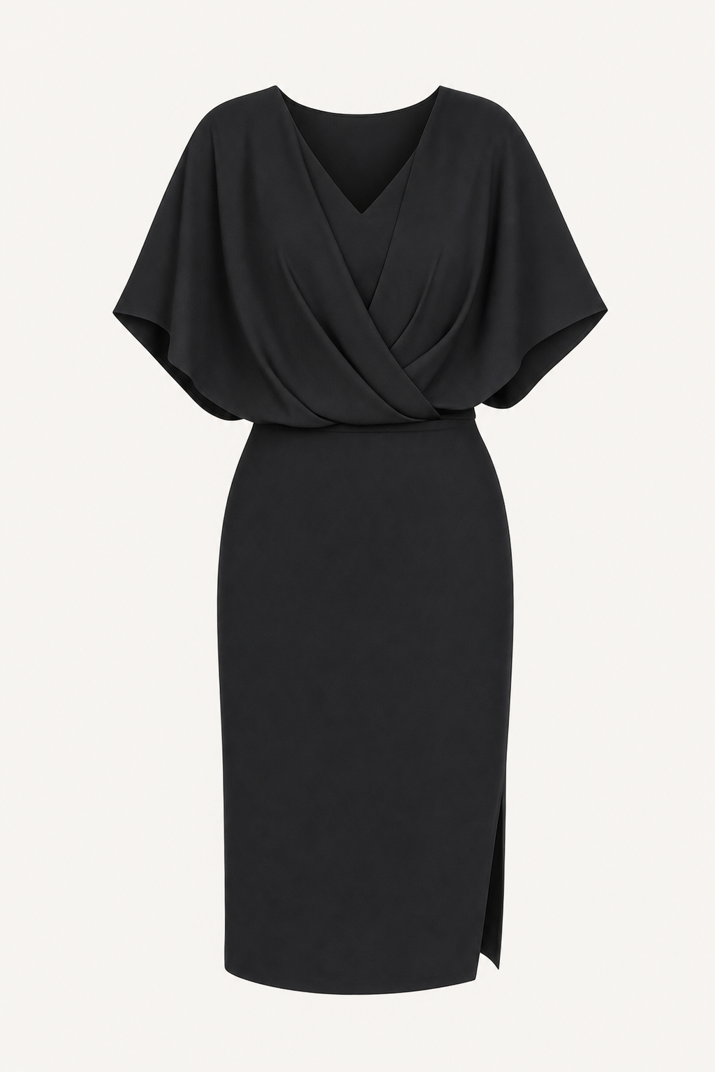 Black Chiffon Pencil Dress with Batwing Sleeves