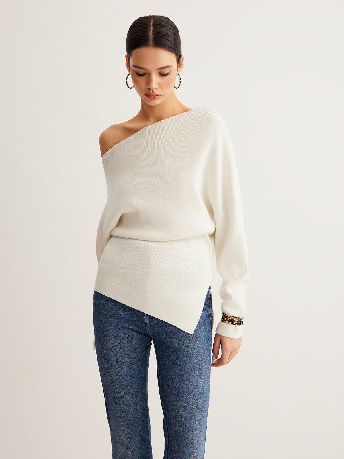 Wool-Blend Knit Top With Asymmetrical Neckline - 8