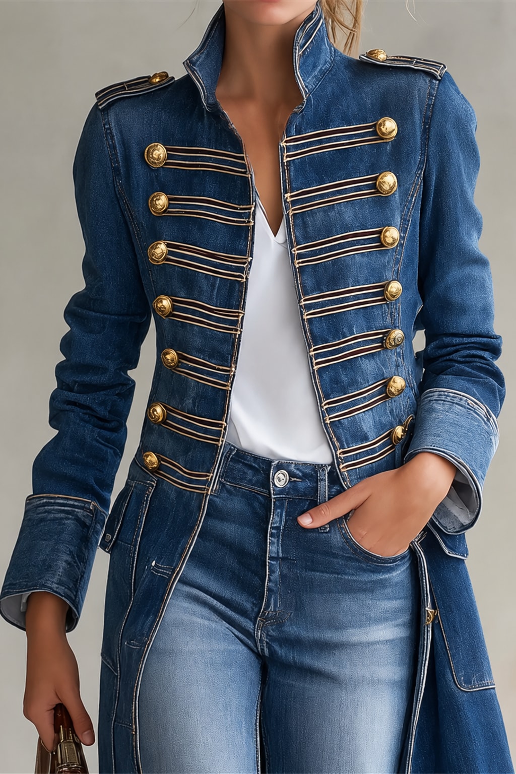 Denim Trench Coat Vintage Lapel Mid Length - 3