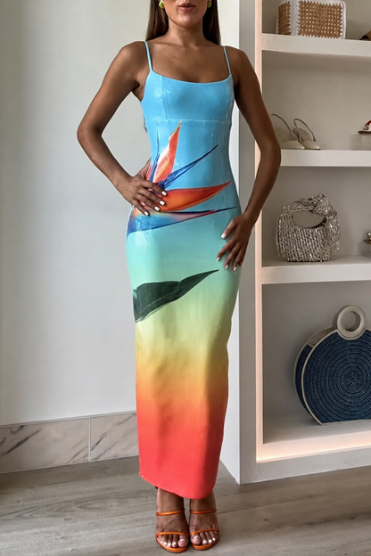 Blue Sequin Maxi Dress with Back Slit - view 2