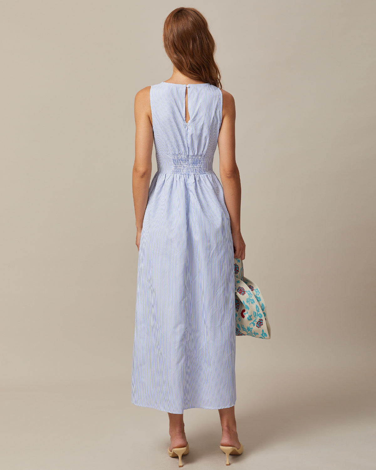 Blue Striped Maxi Dress with Tie Front - view 4