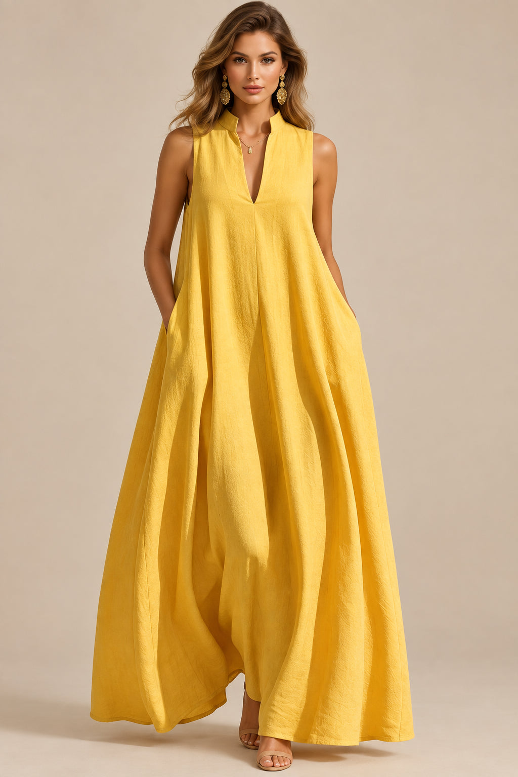 Polyester Maxi Dress With Split Neck - 2
