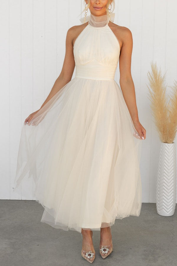 Tulle halter maxi dress with gathered bodice - view 3