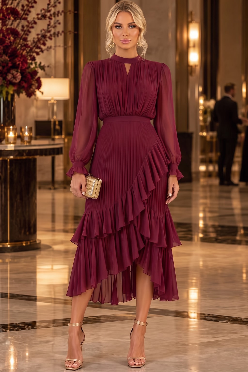 Cotton Blend Mock Neck Midi Dress - 6