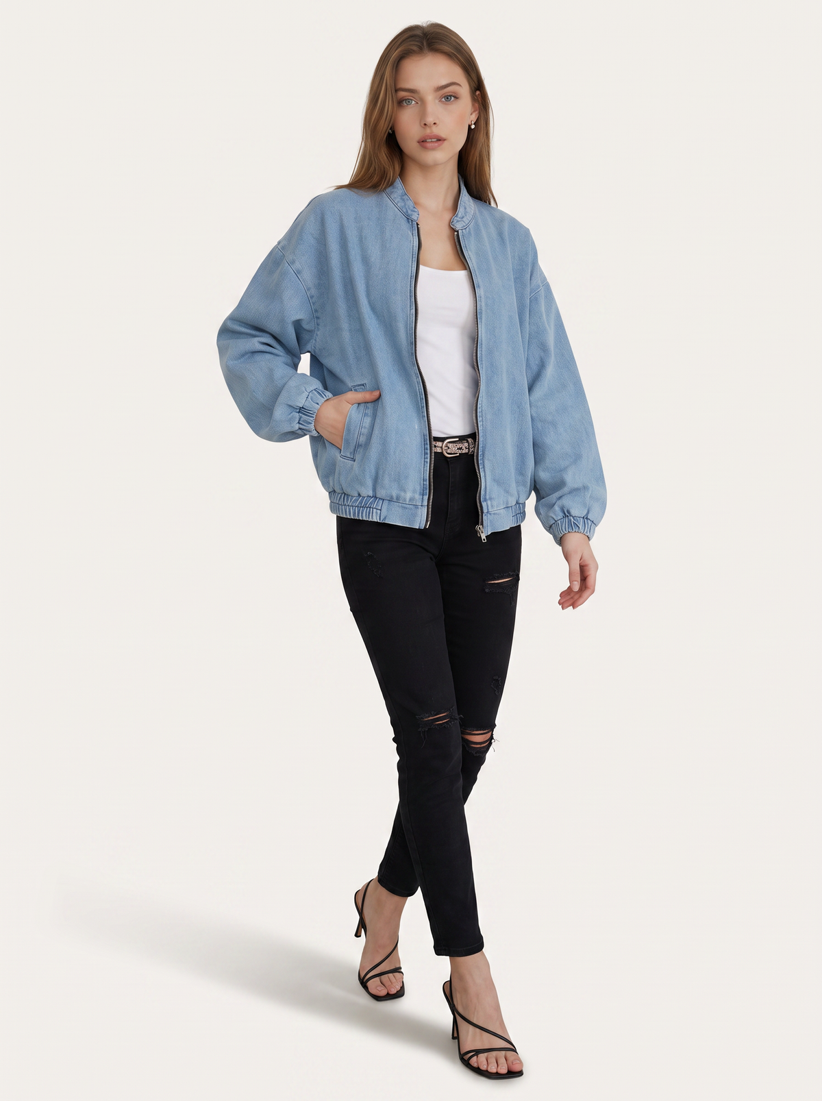 Blue Lightweight Zip-Front Bomber Jacket - view 3