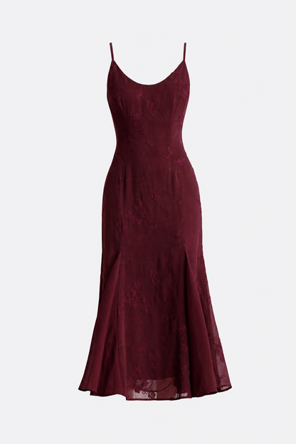 Wine red mermaid maxi dress with corset back
