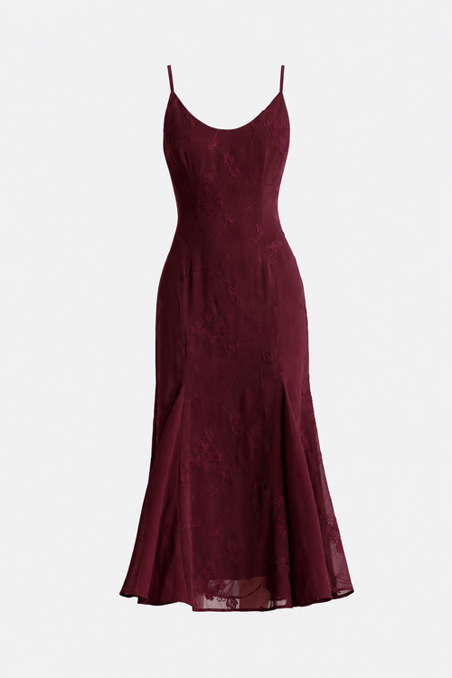 Wine red mermaid maxi dress with corset back
