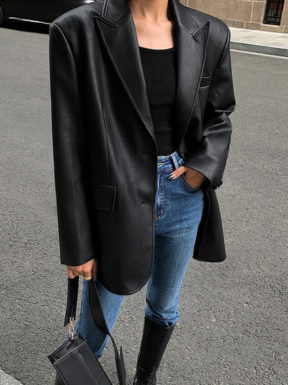 Oversized Faux Leather Blazer - view 5
