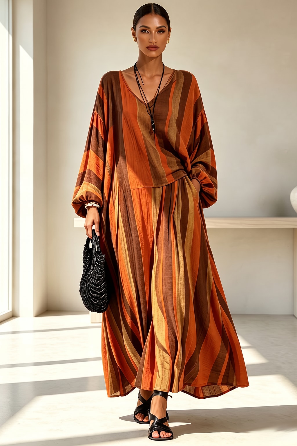 Polyester Striped Long Sleeve Set - 5