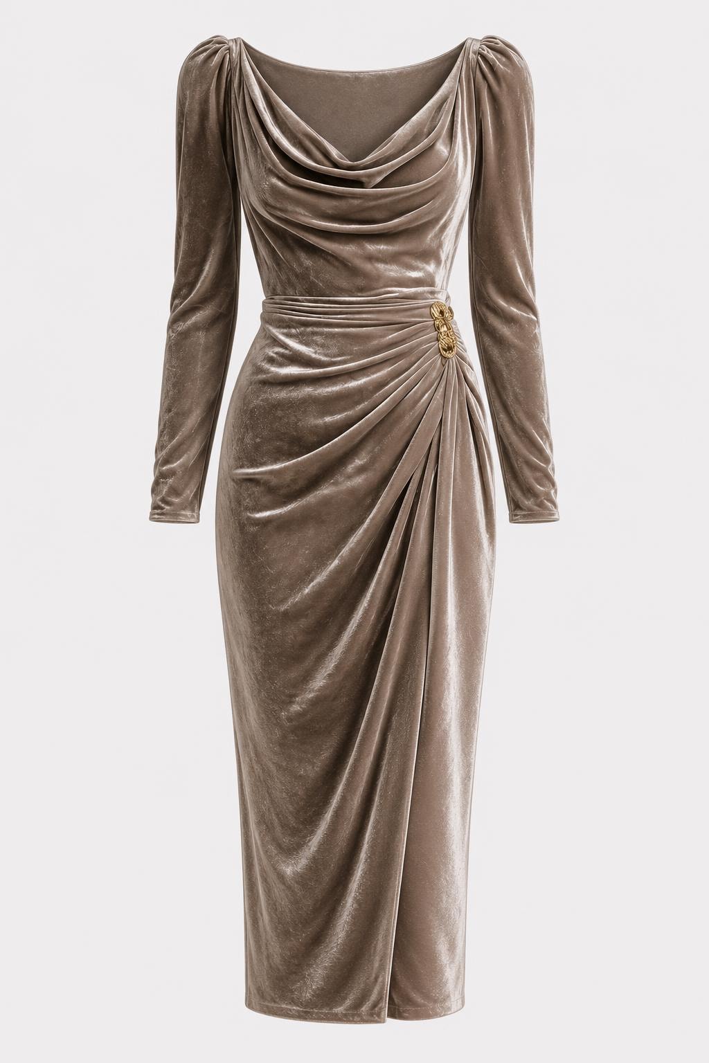 Velvet Midi Dress With Draped Fit - 1