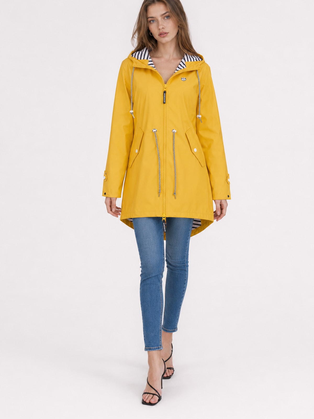 Cozy Water Repellent Hooded Rain Jacket with Drawstring Waist - 6