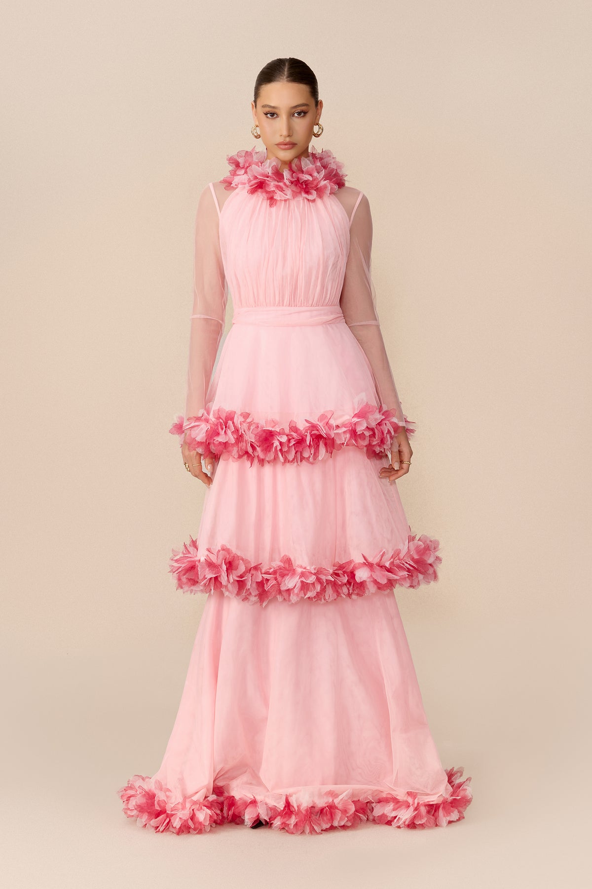 Floral Trim Tiered Mesh Maxi Dress - view 2