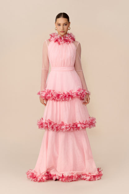 Floral Trim Tiered Mesh Maxi Dress - view 2