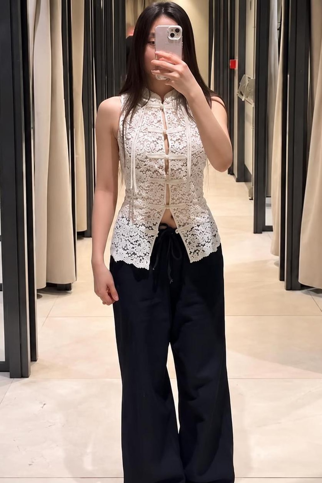 Lace Two-Piece Set With V-Neck Blouse And Wide Leg Pants - 8