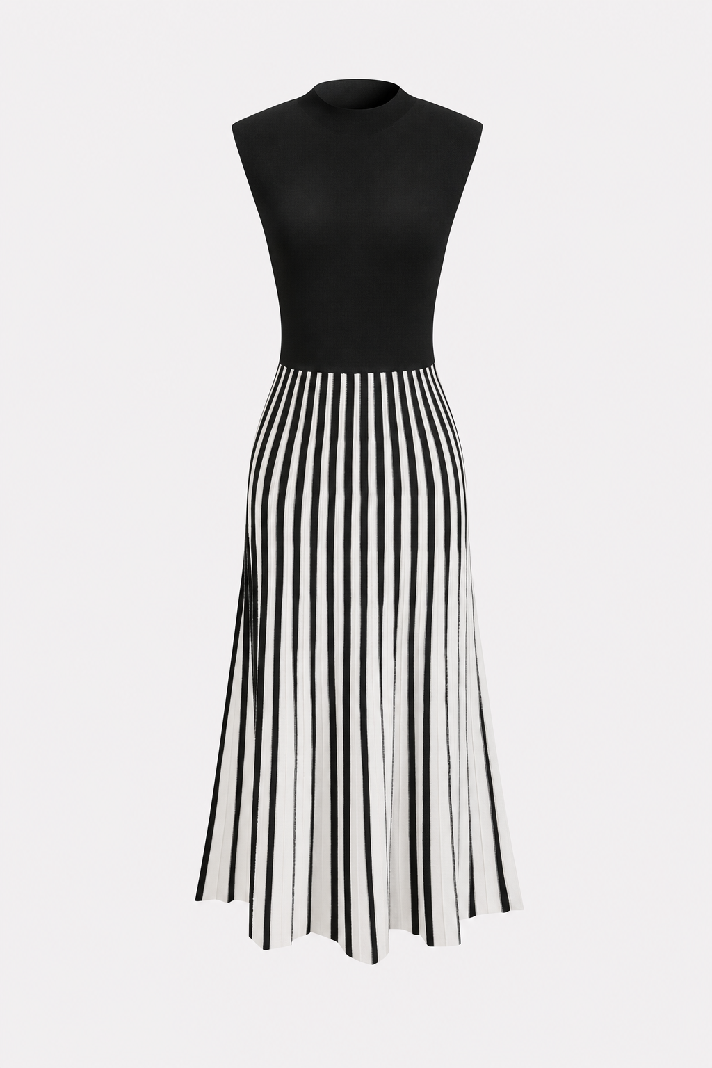 Mock Neck Color Block Knit Midi Dress