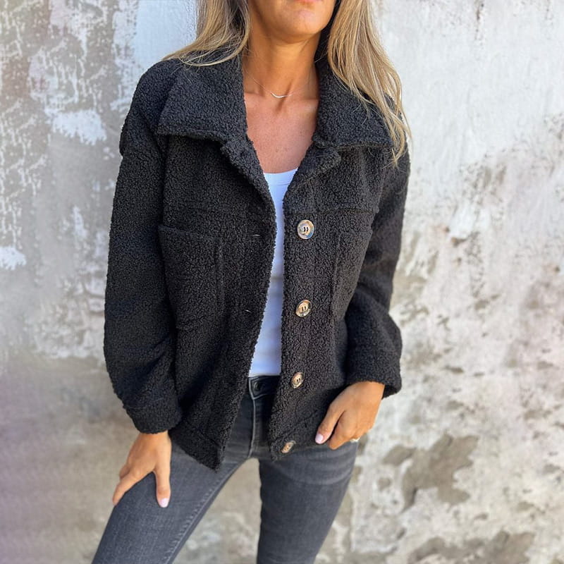 Teddy fleece button-front shacket with patch pockets - view 4