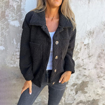 Teddy fleece button-front shacket with patch pockets - view 4