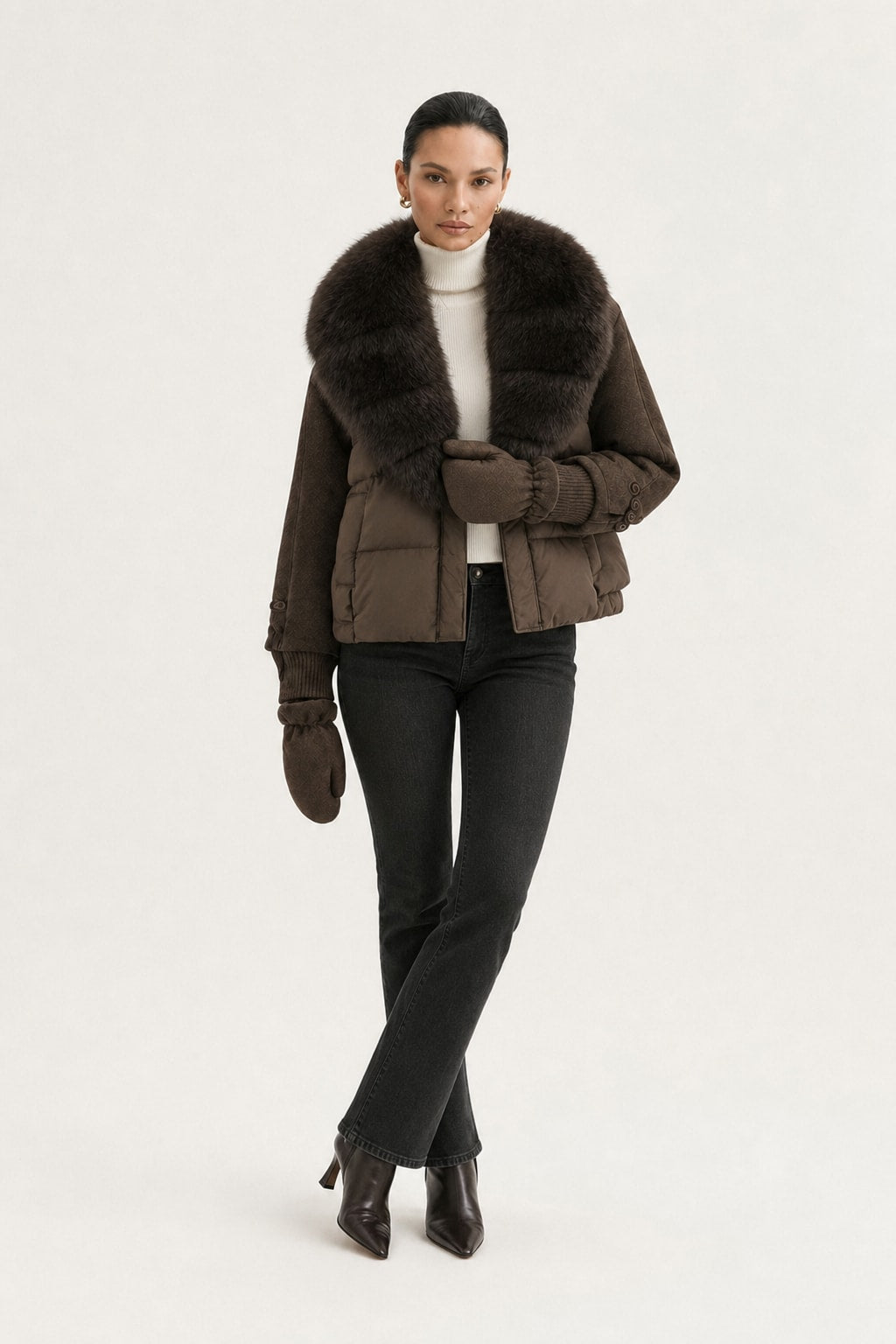 Duck Down Puffer Jacket With Detachable Fur Collar - 2