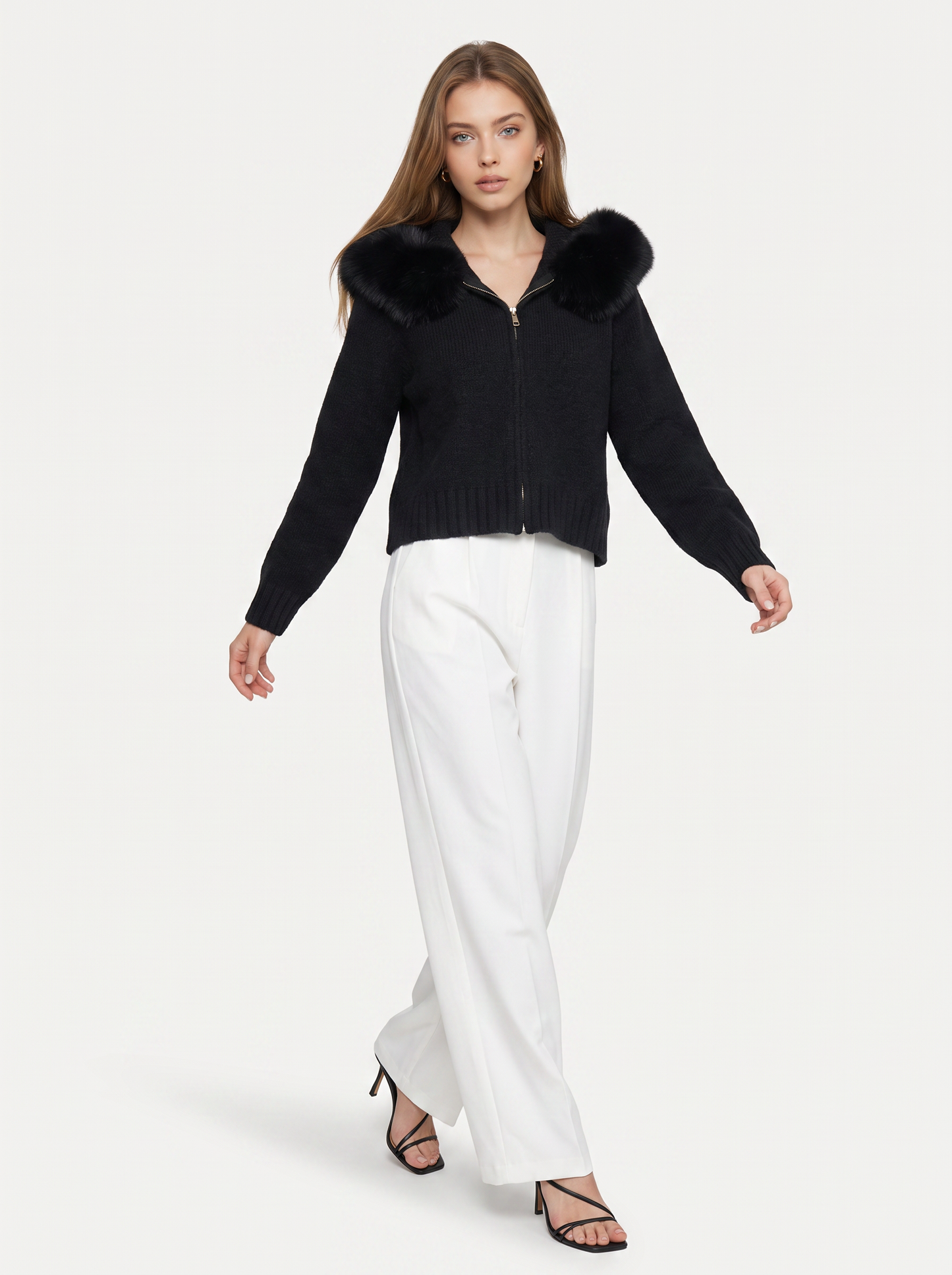 Wool jacket with faux fur-lined hood - view 8