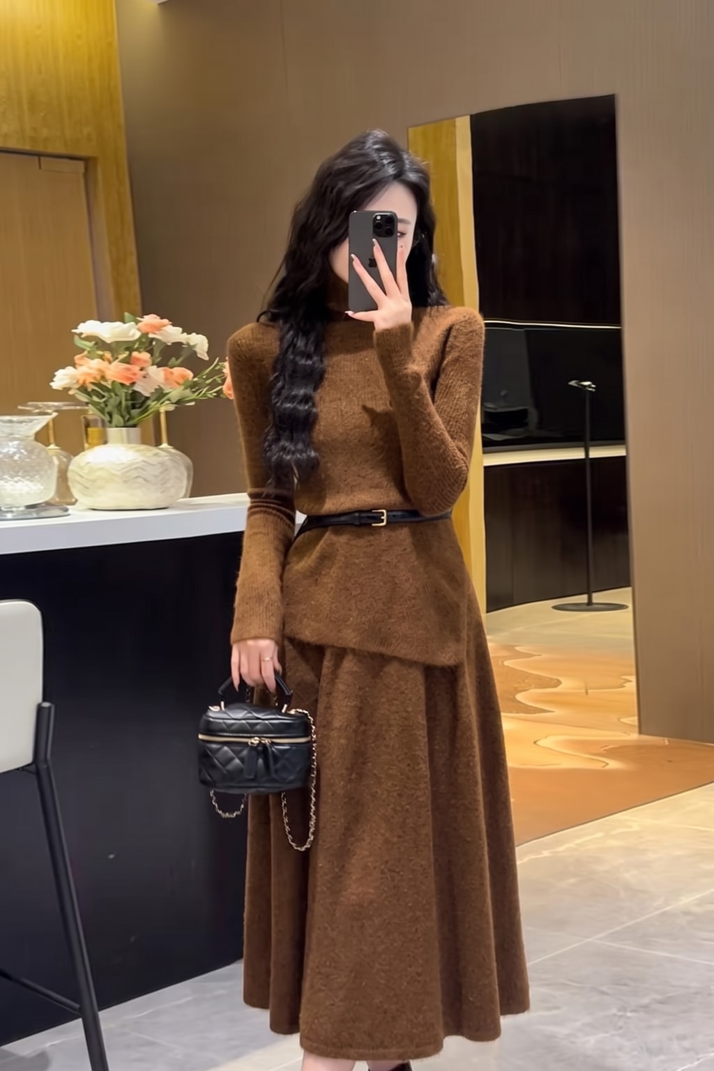 Knit Midi Dress With Belted Asymmetric Hem - 6