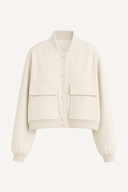 Cropped woven bomber jacket with rib-knit trim