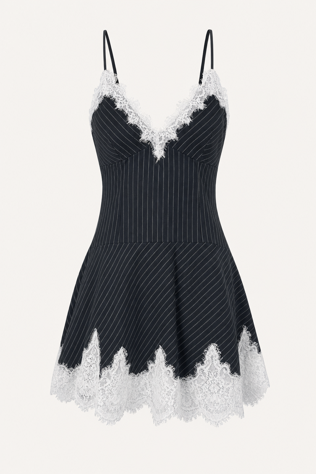 Lace Trim Striped Slip Mini Dress
