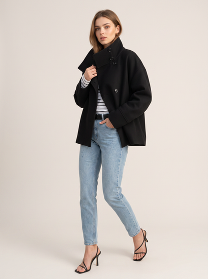 Stand collar short jacket with single button - view 3