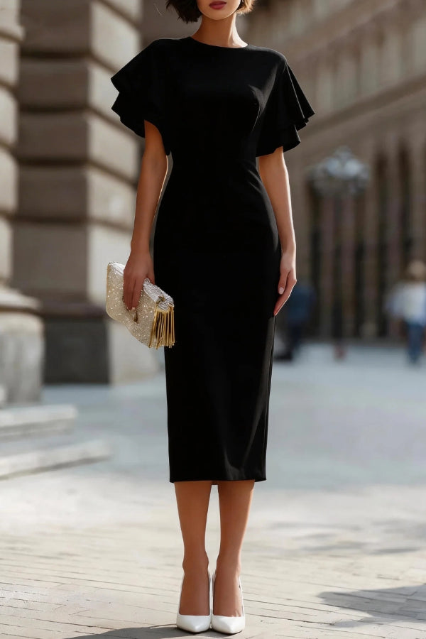 Ruffle Sleeve Slim Fit Midi Dress - view 4