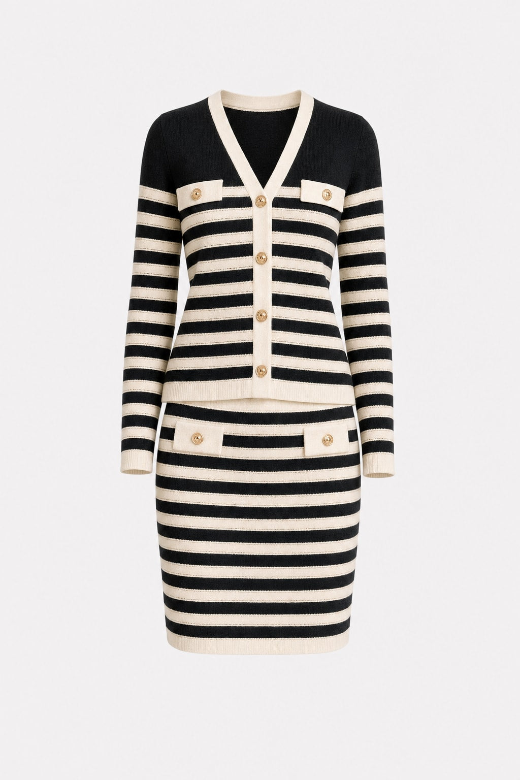 Viscose Knit Cardigan & Skirt Two-Piece Set - 1
