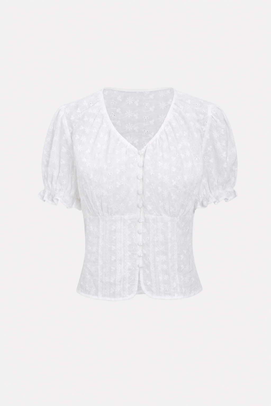 White Floral Eyelet Cotton Blouse, Tie Back