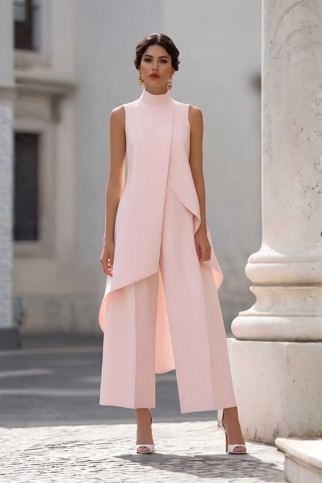 Sleeveless Wide-Leg Jumpsuit With Asymmetric High Neck - 8