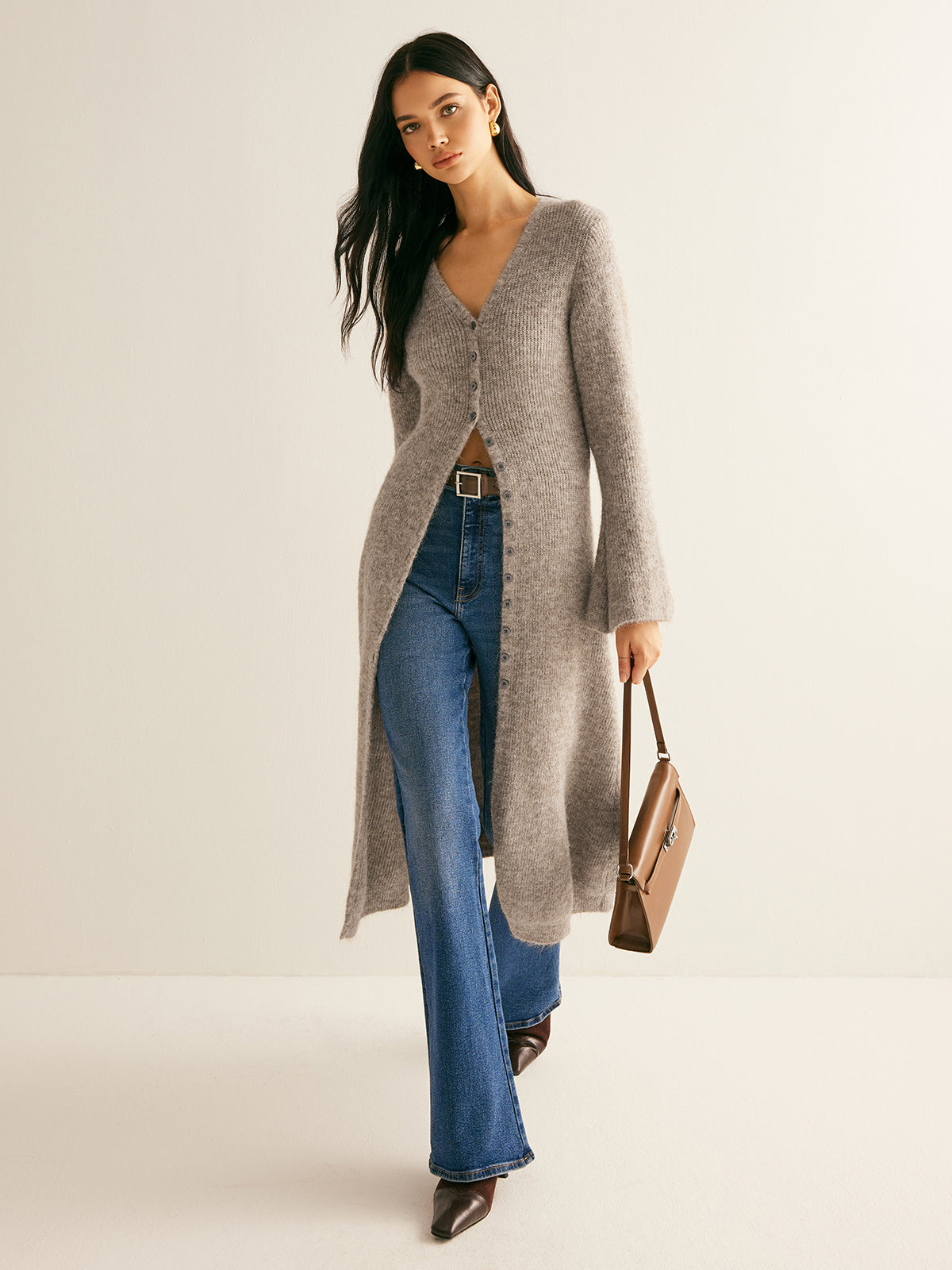V-Neck Split Front Knit Sweater Dress - view 2