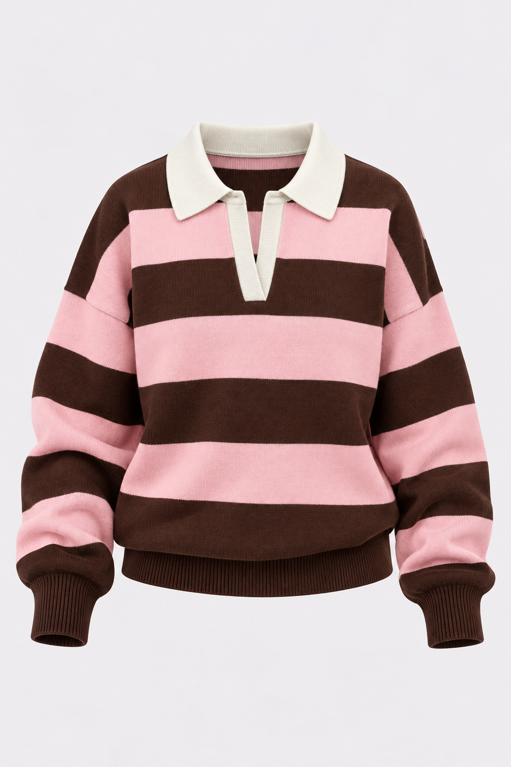 Polyester Sweater With Striped Polo Neck - 1