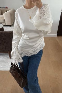 Satin Lace Top With Dramatic Flare Sleeves - 2