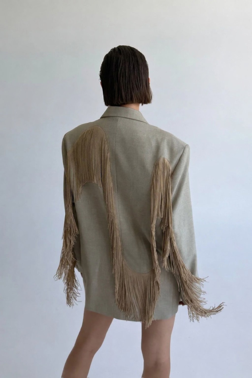 Cotton Blazer Jacket With Heart-Shaped Fringe - 4