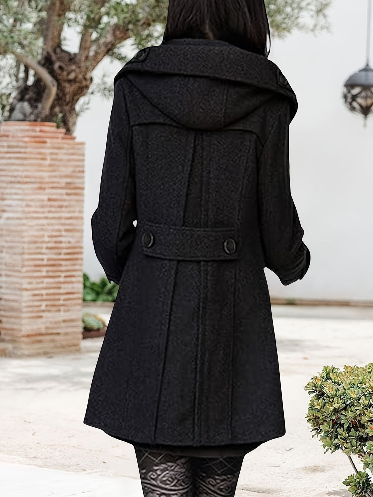 Hooded Double-Breasted Mid-Length Coat - view 3