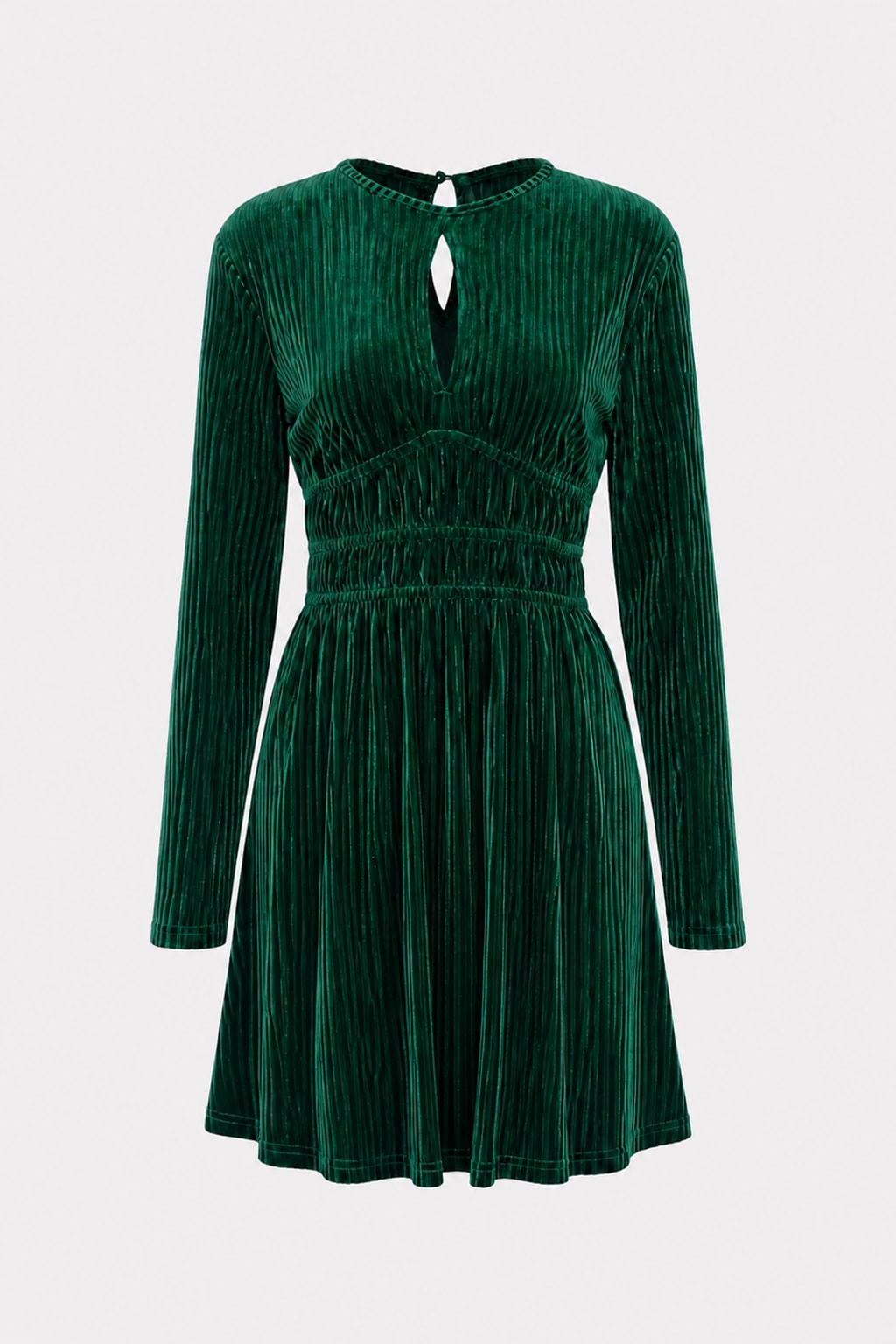Velour Mini Dress Green Tunic A-Line - 1