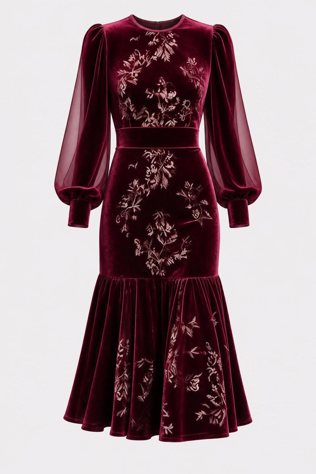 Polyester Dress With Sheer Sleeves - 1