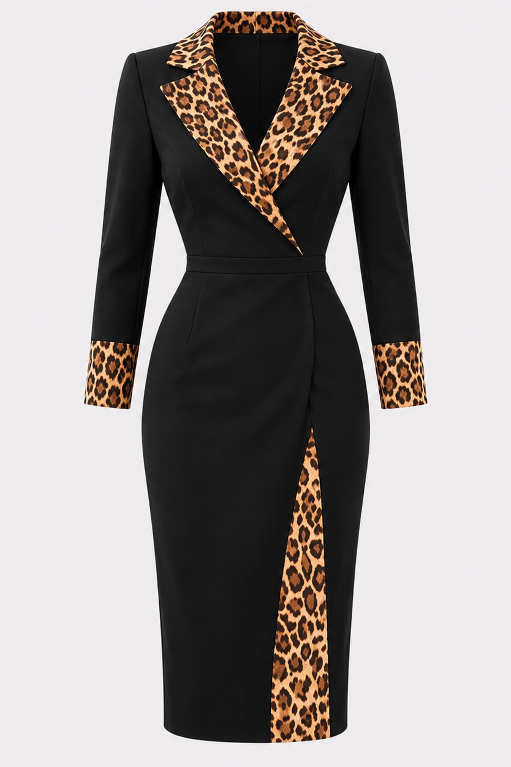 Polyester A-Line Dress With Long Sleeves And Turn Down Collar - 1